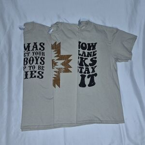 Bundle of 3 Delta Pro Weight Western Aztec Graphic Tees Tan Khaki Size L